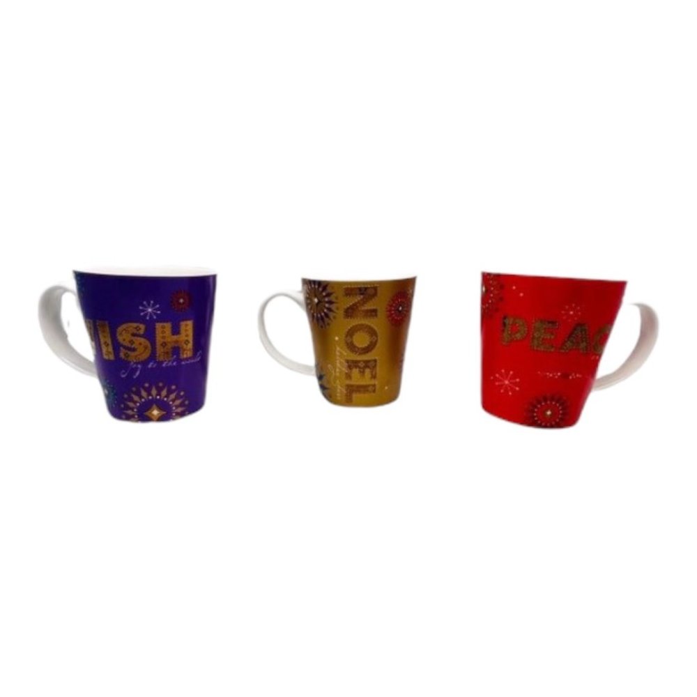 Starbucks Holiday 2006 Trio Latte Coffee Mugs Noel Peace Wish 140z